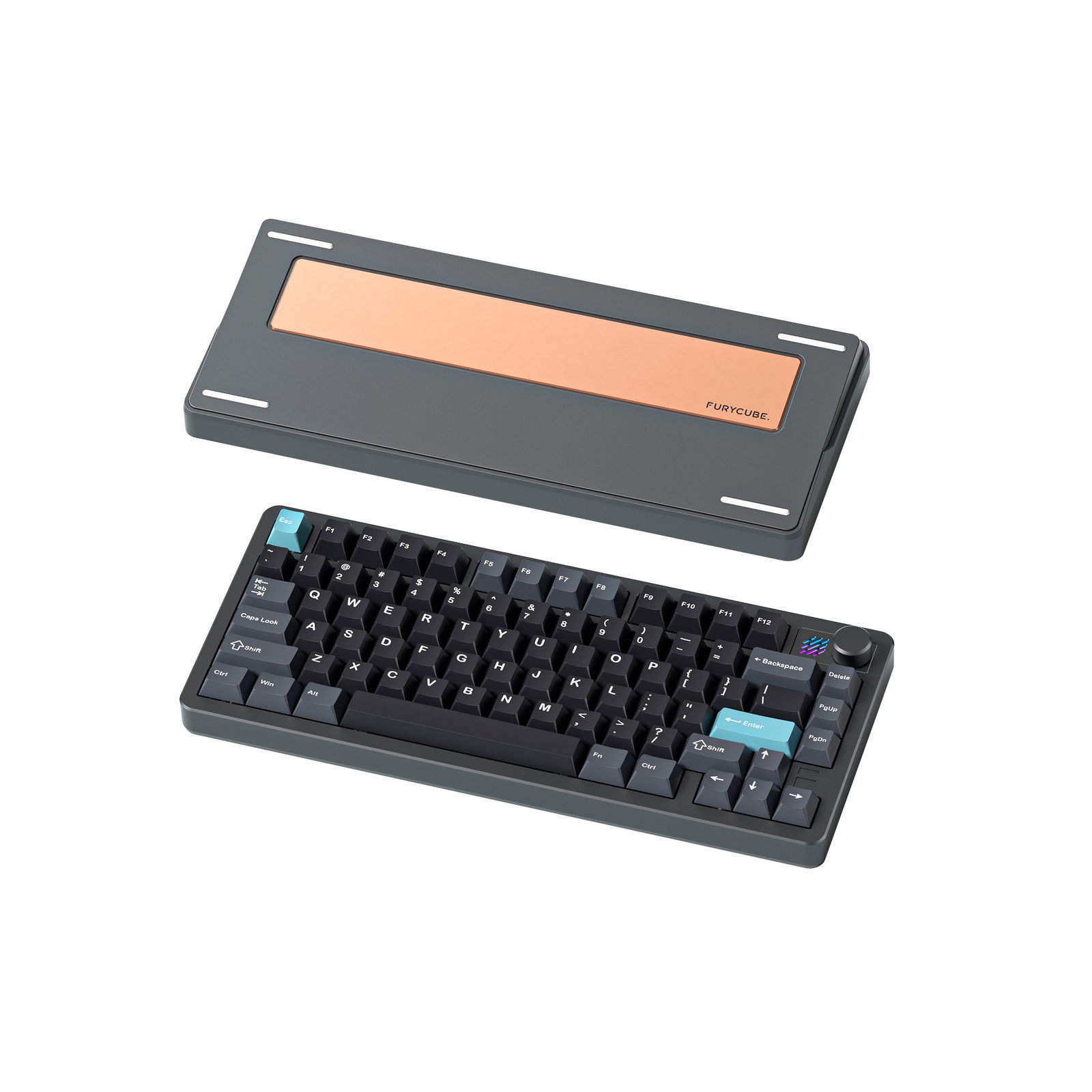 FURYCUBE F75 Wireless 3 Mode Mechanical with Knob Gaming Keyboard Hot Swappable – 【Titanium】