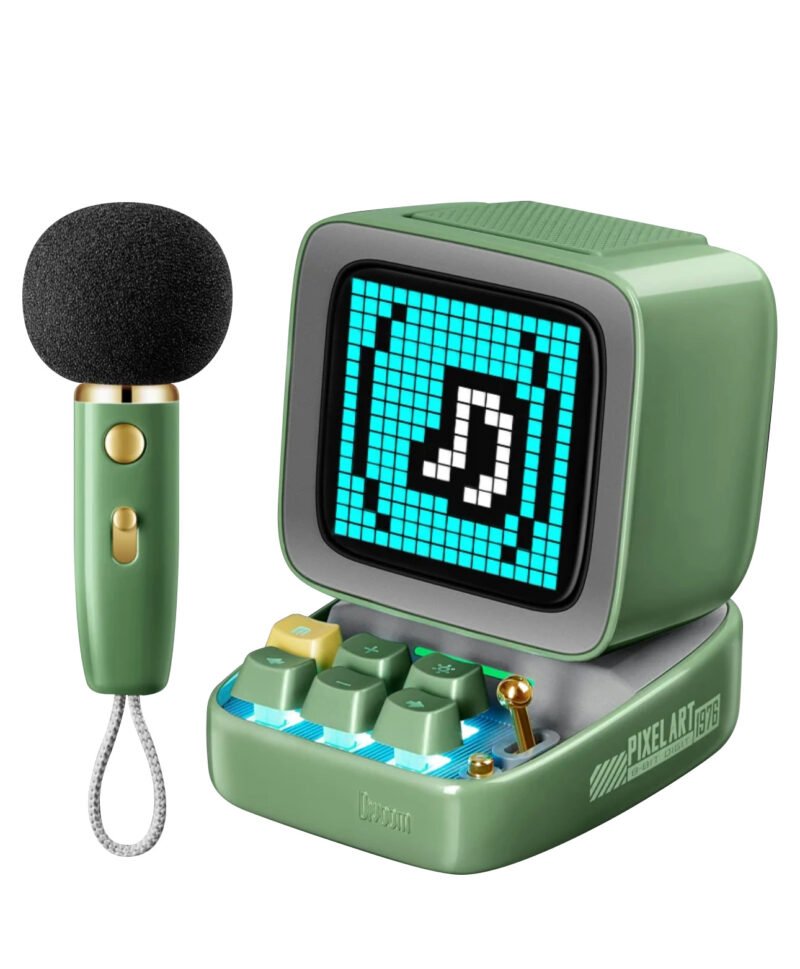 Divoom Ditoo-Mic Bluetooth Speaker with Karaoke Microphone - RGB Keyboard and Pixel Display Desktop Décor [Green]