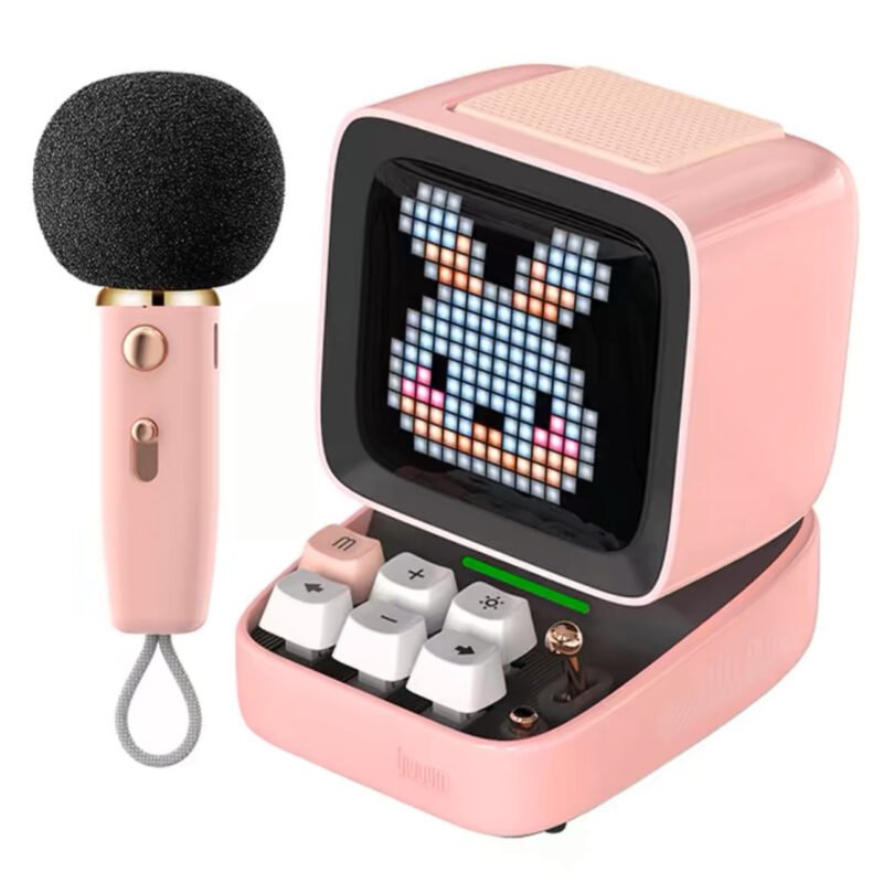 Divoom Ditoo-Mic Bluetooth Speaker with Karaoke Microphone - RGB Keyboard and Pixel Display Desktop Décor [Pink]
