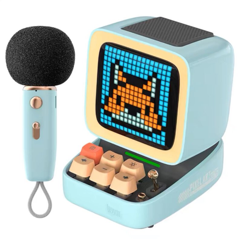 Divoom Ditoo-Mic Bluetooth Speaker with Karaoke Microphone - RGB Keyboard and Pixel Display Desktop Décor [Blue]
