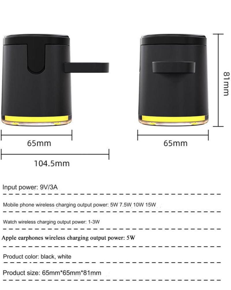 4-in-1 Magnetic Wireless Charger for Apple and Samsung with light bar - [Black] - Image 13