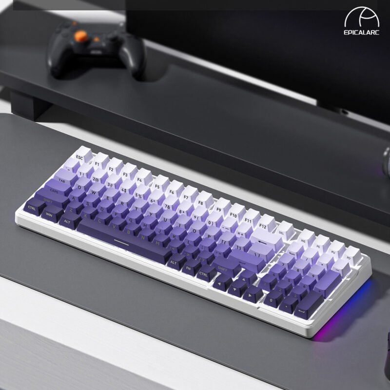 ZT99 Wireless 3 Mode Gradient Side Print Mechanical Gaming Keyboard Hot Swappable  – 【Purple】 - Image 2